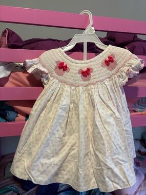 Pink Polka Dot Smocked Minnie Mouse Baby Dress with Bows